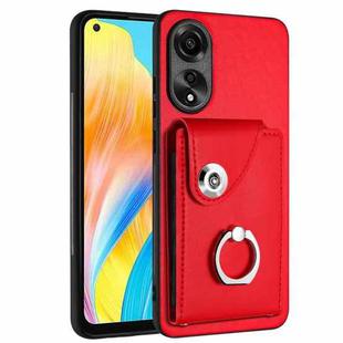 For OPPO A78 4G Global Organ Card Bag Ring Holder PU Phone Case(Red)