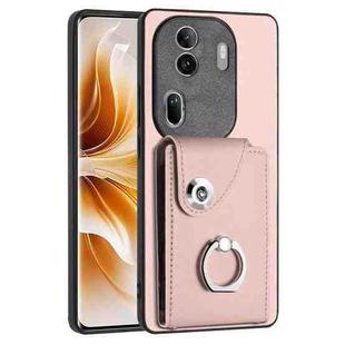 For OPPO Reno11 Pro Global Organ Card Bag Ring Holder PU Phone Case(Pink)