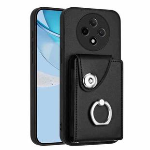 For OPPO A3 Pro 5G Organ Card Bag Ring Holder PU Phone Case(Black)