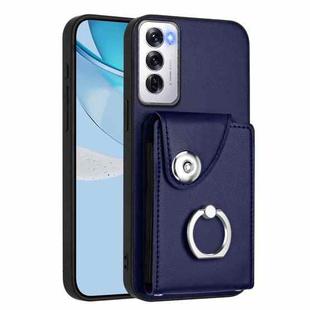 For OPPO Reno12 Global Organ Card Bag Ring Holder PU Phone Case(Blue)