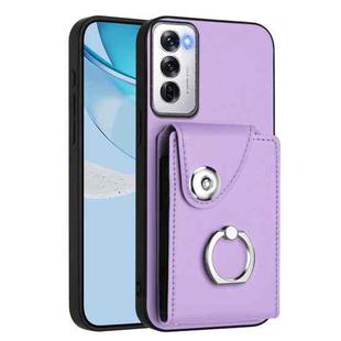 For OPPO Reno12 Global Organ Card Bag Ring Holder PU Phone Case(Purple)