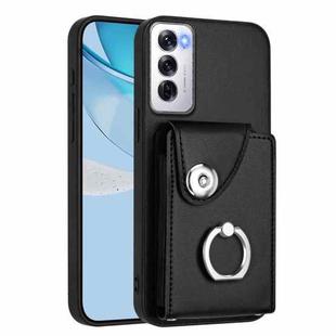 For OPPO Reno12 Global Organ Card Bag Ring Holder PU Phone Case(Black)