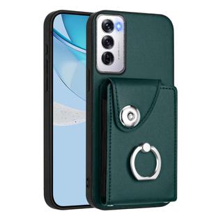 For OPPO Reno12 Global Organ Card Bag Ring Holder PU Phone Case(Green)