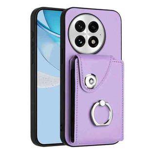 For OnePlus 13 5G Organ Card Bag Ring Holder PU Phone Case(Purple)