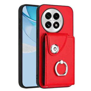 For OnePlus 13 5G Organ Card Bag Ring Holder PU Phone Case(Red)