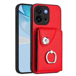 For OnePlus 13T Organ Card Bag Ring Holder PU Phone Case(Red)