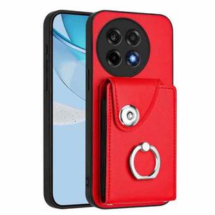 For OnePlus Ace 5 / 5 Pro / 13R Organ Card Bag Ring Holder PU Phone Case(Red)