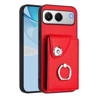 For OnePlus Nord 4 Organ Card Bag Ring Holder PU Phone Case(Red)