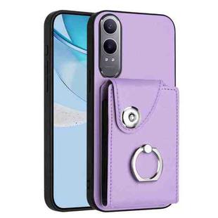 For OnePlus Nord CE4 Lite 5G / OPPO K12x Organ Card Bag Ring Holder PU Phone Case(Purple)