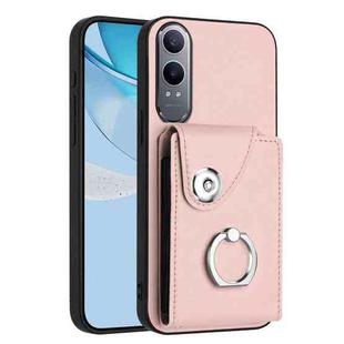 For OnePlus Nord CE4 Lite 5G / OPPO K12x Organ Card Bag Ring Holder PU Phone Case(Pink)