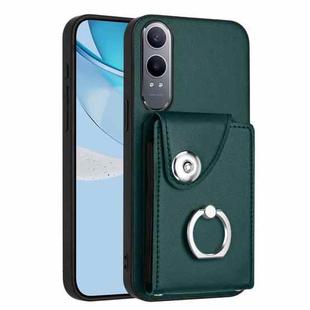 For OnePlus Nord CE4 Lite 5G / OPPO K12x Organ Card Bag Ring Holder PU Phone Case(Green)