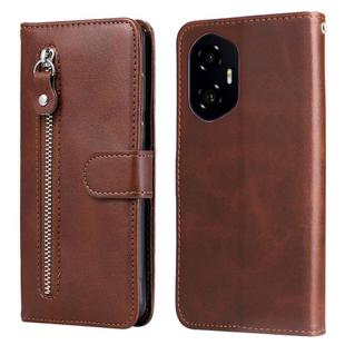 For Honor 300 Fashion Calf Texture Zipper Leather Phone Case(Brown)