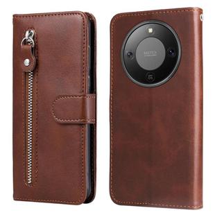 For Honor X70 5G Fashion Calf Texture Zipper Leather Phone Case(Brown)