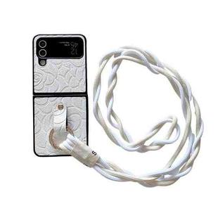 For Samsung Galaxy Z Flip3 5G Impression Camellia Pattern Protective Phone Case with Diamond Ring Long Lanyard(White)