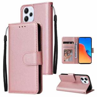 For Xiaomi Redmi 12 4G/5G/Note 12R Multifunctional Horizontal Flip Leather Phone Case with Three Card Slot(Rose Gold)