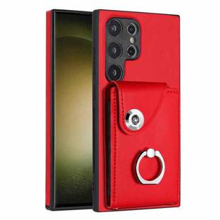 For Samsung Galaxy S24 Ultra 5G Organ Card Bag Ring Holder PU Phone Case(Red)