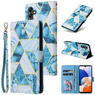 For Samsung Galaxy A15 5G Marble Bronzing Stitching Leather Phone Case(Blue)