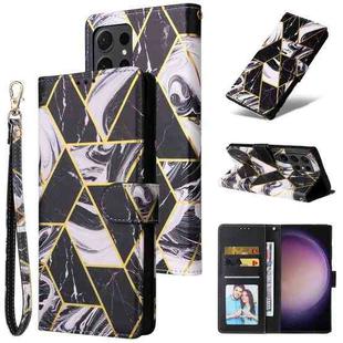 For Samsung Galaxy S24 Ultra 5G Marble Bronzing Stitching Leather Phone Case(Black)