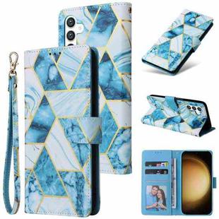 For Samsung Galaxy S24+ 5G Marble Bronzing Stitching Leather Phone Case(Blue)