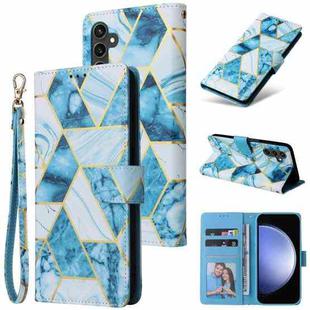 For Samsung Galaxy S23 FE 5G Marble Bronzing Stitching Leather Phone Case(Blue)