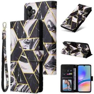 For Samsung Galaxy A05s Marble Bronzing Stitching Leather Phone Case(Black)