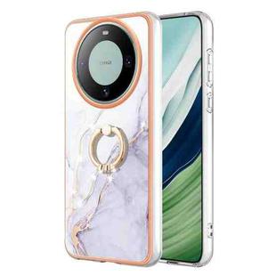 For Huawei Mate 60 Electroplating Marble IMD TPU Phone Case with Ring Holder(White 006)