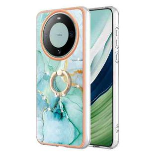 For Huawei Mate 60 Electroplating Marble IMD TPU Phone Case with Ring Holder(Green 003)
