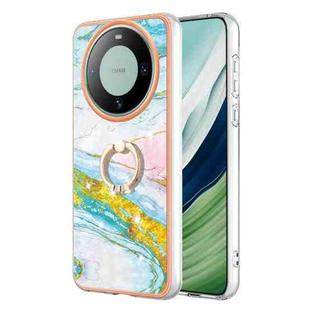 For Huawei Mate 60 Pro Electroplating Marble IMD TPU Phone Case with Ring Holder(Green 004)