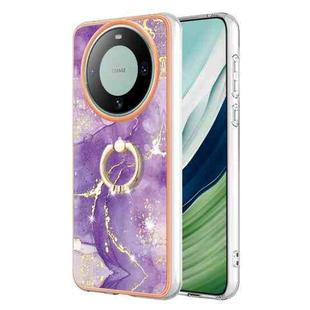 For Huawei Mate 60 Pro Electroplating Marble IMD TPU Phone Case with Ring Holder(Purple 002)