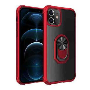 For iPhone 12 Pro Max Shockproof Transparent TPU + Acrylic Protective Case with Ring Holder(Red)
