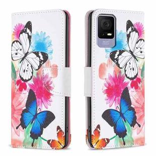 For TCL 40 SE Colored Drawing Pattern Leather Phone Case(Butterflies)