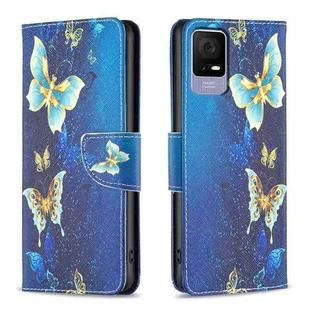 For TCL 40 SE Colored Drawing Pattern Leather Phone Case(Gold Butterfly)