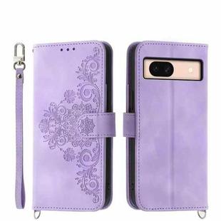 For Google Pixel 8a Skin-feel Flowers Embossed Wallet Leather Phone Case(Purple)