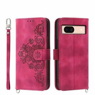 For Google Pixel 8a Skin-feel Flowers Embossed Wallet Leather Phone Case(Wine Red)