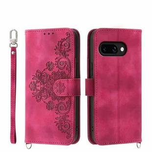 For Google Pixel 9a Skin-feel Flowers Embossed Wallet Leather Phone Case(Wine Red)