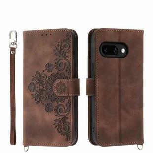 For Google Pixel 9a Skin-feel Flowers Embossed Wallet Leather Phone Case(Brown)