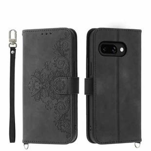 For Google Pixel 9a Skin-feel Flowers Embossed Wallet Leather Phone Case(Black)