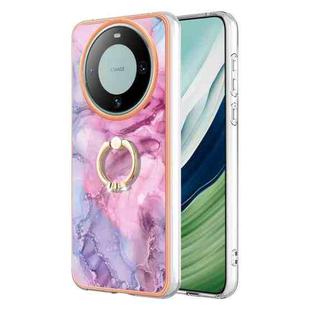 For Huawei Mate 60 Electroplating Marble Dual-side IMD Phone Case with Ring(Pink 013)