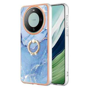 For Huawei Mate 60 Pro Electroplating Marble Dual-side IMD Phone Case with Ring(Blue 018)