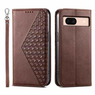 For Google Pixel 8a Cubic Grid Calf Texture Magnetic Leather Phone Case(Brown)