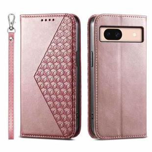 For Google Pixel 8a Cubic Grid Calf Texture Magnetic Leather Phone Case(Rose Gold)