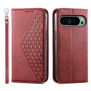 For Google Pixel 9 Cubic Grid Calf Texture Magnetic Leather Phone Case(Red)