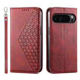 For Google Pixel 9 Pro Cubic Grid Calf Texture Magnetic Leather Phone Case(Red)