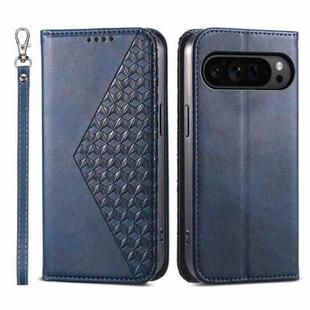 For Google Pixel 9 Pro Cubic Grid Calf Texture Magnetic Leather Phone Case(Blue)