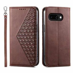 For Google Pixel 9a Cubic Grid Calf Texture Magnetic Leather Phone Case(Brown)