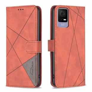 For TCL 40 SE Magnetic Buckle Rhombus Texture Leather Phone Case(Brown)