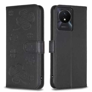 For vivo Y02 4G Four-leaf Embossed Leather Phone Case(Black)