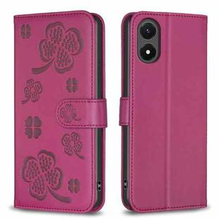 For vivo Y02s Four-leaf Embossed Leather Phone Case(Rose Red)