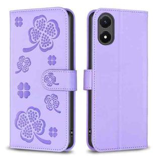 For vivo Y02s Four-leaf Embossed Leather Phone Case(Purple)