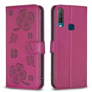 For vivo Y11 / Y12 / Y15 / Y17 Four-leaf Embossed Leather Phone Case(Rose Red)